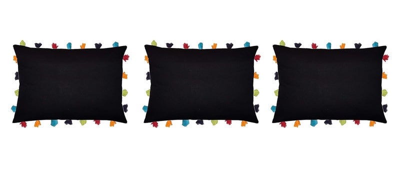 Lushomes Plain Cotton Cushion CoverPillow Cover 14 x 20 Set of 3 Black - Image 1