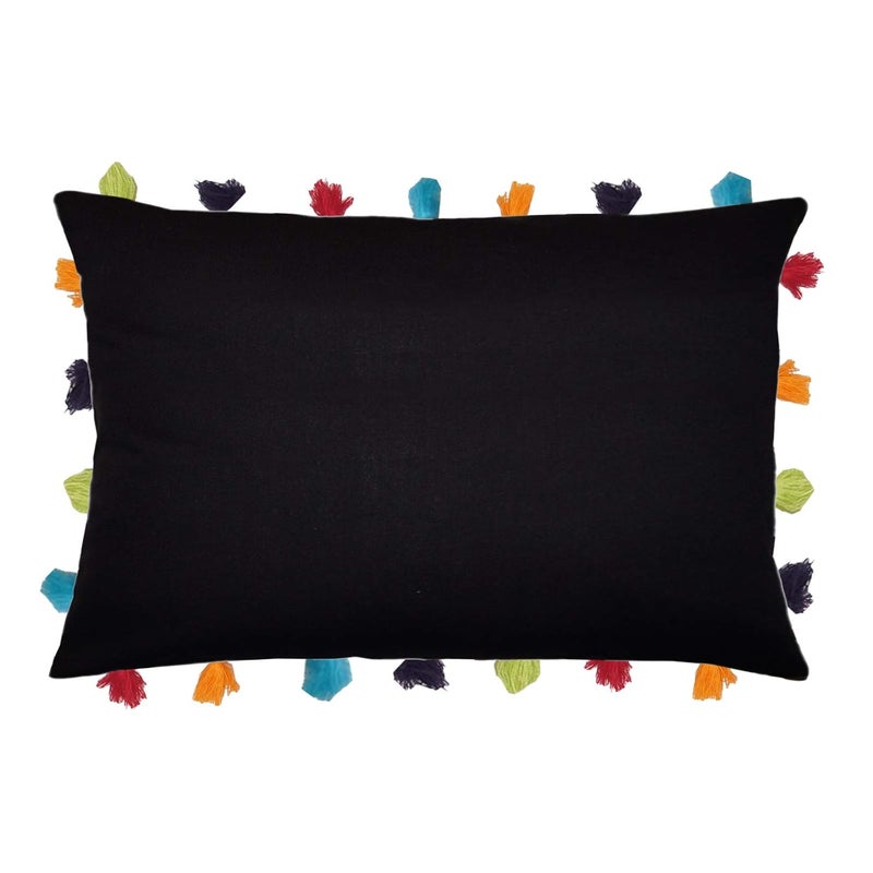 Lushomes Plain Cotton Cushion CoverPillow Cover 14 x 20 Set of 3 Black - Image 2