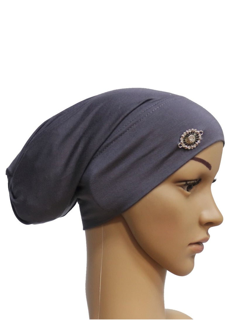Loquat - Women's Solid Color Stretch Inner Tube Hijab Grey - Image 1