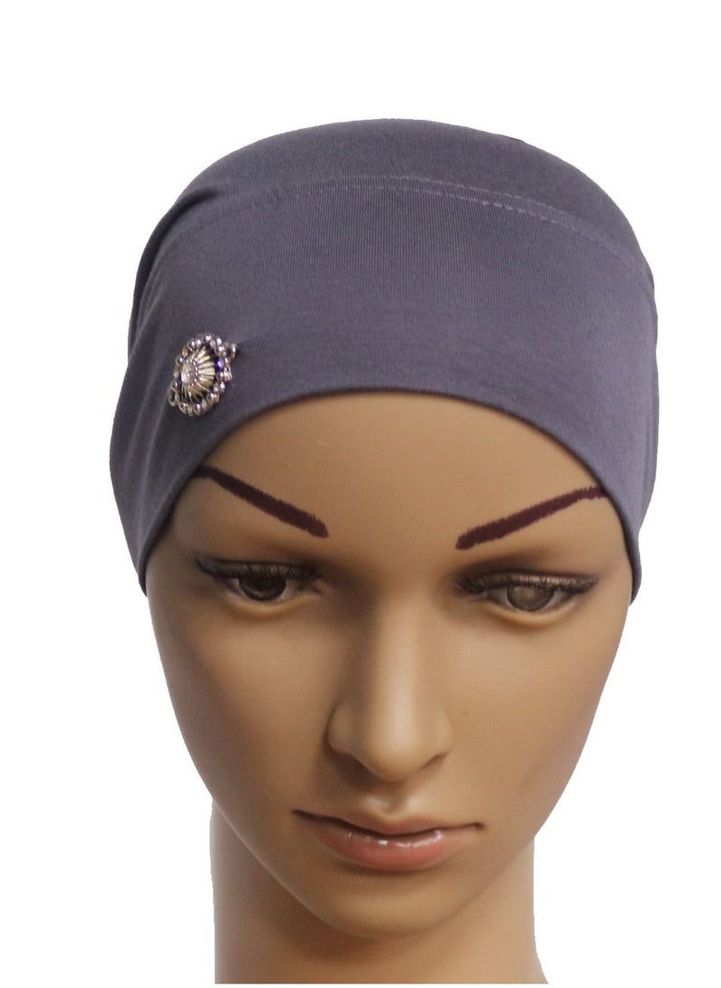 Loquat - Women's Solid Color Stretch Inner Tube Hijab Grey - Image 1