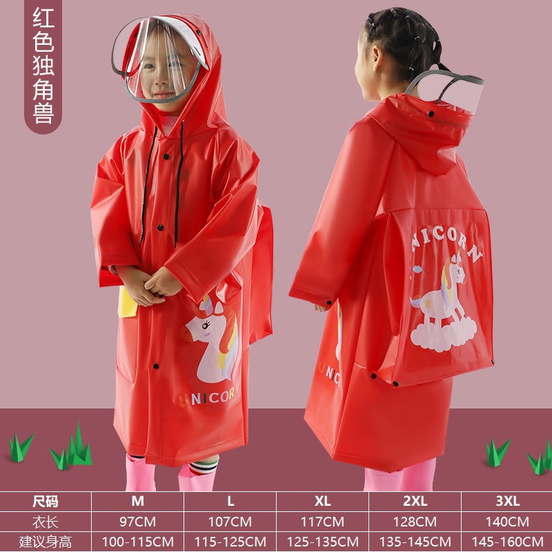 Generic 2022 New Childrens Raincoat Full Body Waterproof Baby Rain Gear Kindergarten Primary School Long Poncho 213 Red Unicorn + double brim