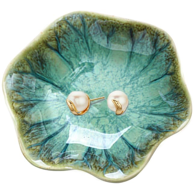 Binoster Crystal Green Ceramic Leaf Jewelry Dish Holder, Small Ring Dish, Trinket Tray, Catchall Tray for Nightstand Decor, Entryway Table, Room Decor - Image 1