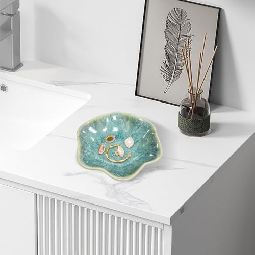 Binoster Crystal Green Ceramic Leaf Jewelry Dish Holder, Small Ring Dish, Trinket Tray, Catchall Tray for Nightstand Decor, Entryway Table, Room Decor - Image 4