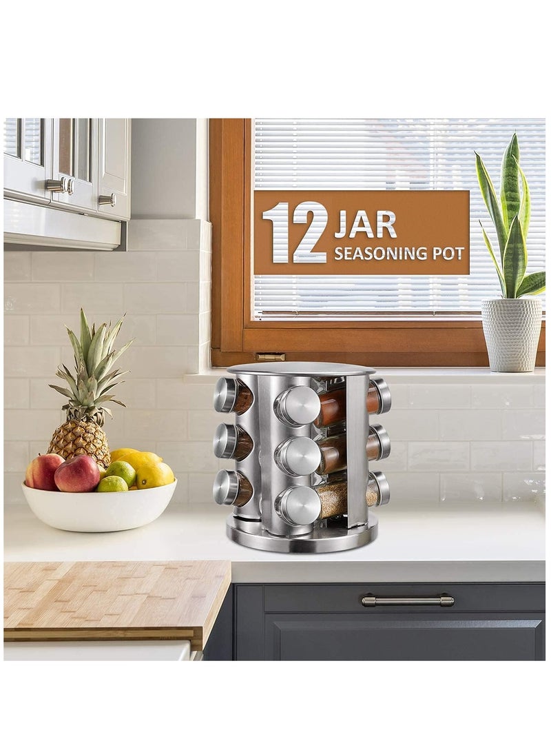 ELTRAZONE 12-Glass Bottle Deluxe Spice Rack Spice Carousel Spice Organizer Seasoning Organizer Seasoning Rack Seasoning Carousel - Image 4