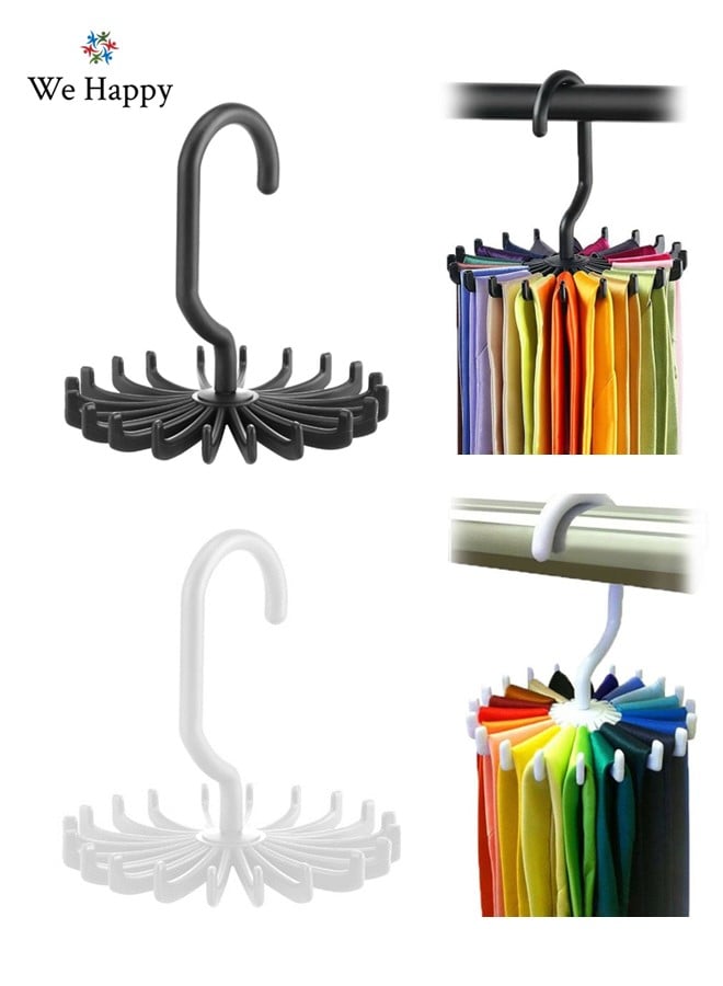 We Happy Pack of 2 Tie Holder Belt Hanger with Rotating 20 Hooks Durable Scarf and Accessories Organizer White Black - Image 1