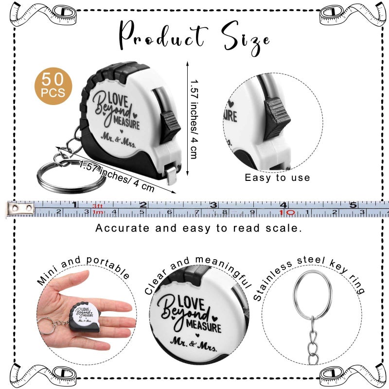 Loetere 50 Sets Wedding Favors for Guests Tape Measure Keychains with Cards Gift Bags for Bridal Shower Wedding Party Souvenirs - Image 2