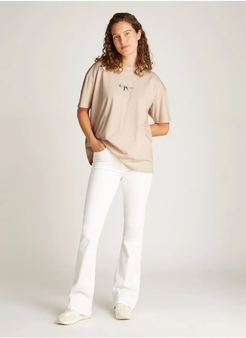 Calvin Klein Jeans Women's Boyfriend Monogram T-Shirt - Cotton, Beige