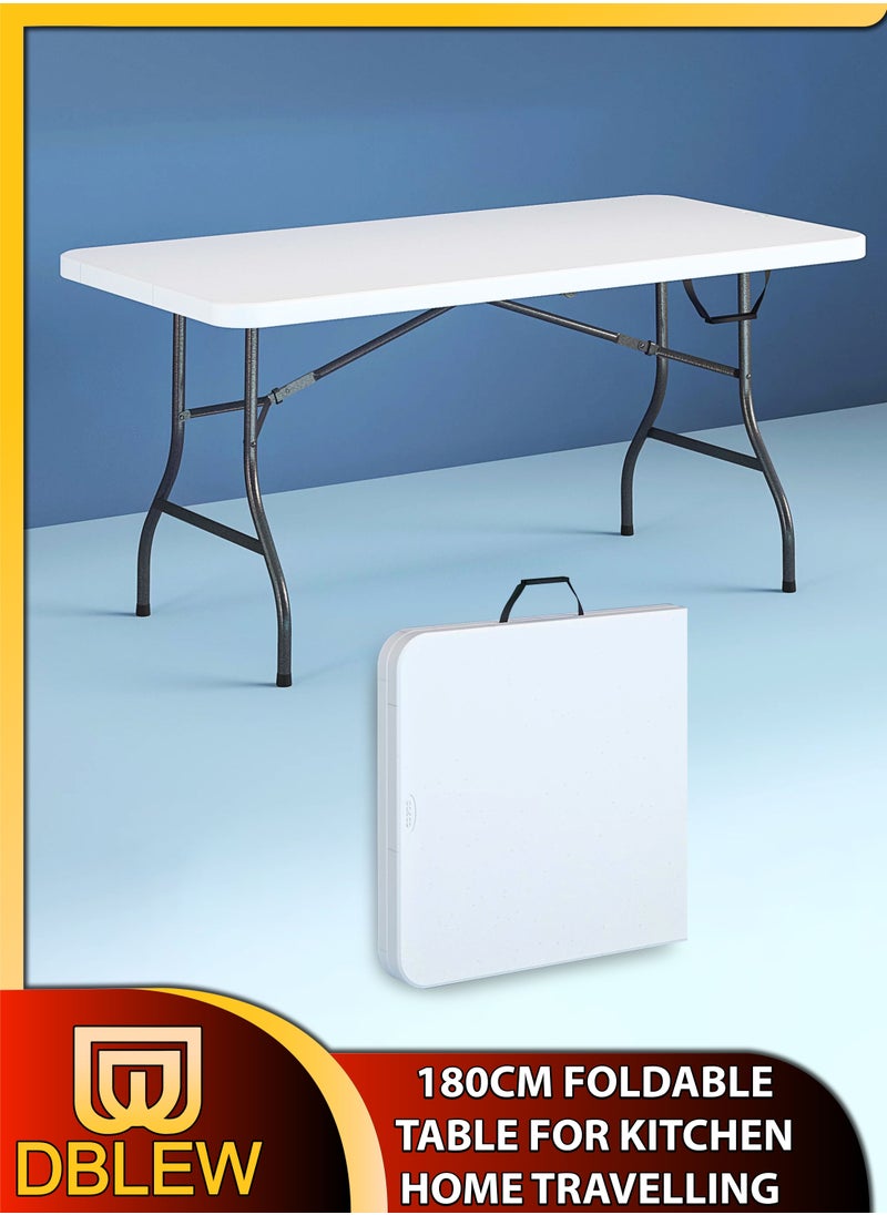 DBLEW - Multipurpose Rectangle 180cm Centre Folding Camping Table Lightweight Foldable Aluminium Portable Trestle Indoor Outdoor Picnic Barbecue Party Kitchen Home Dining Camping Garden BBQ Tables - Image 1