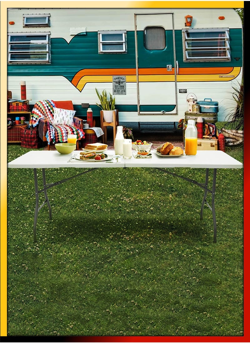 DBLEW - Multipurpose Rectangle 180cm Centre Folding Camping Table Lightweight Foldable Aluminium Portable Trestle Indoor Outdoor Picnic Barbecue Party Kitchen Home Dining Camping Garden BBQ Tables - Image 1