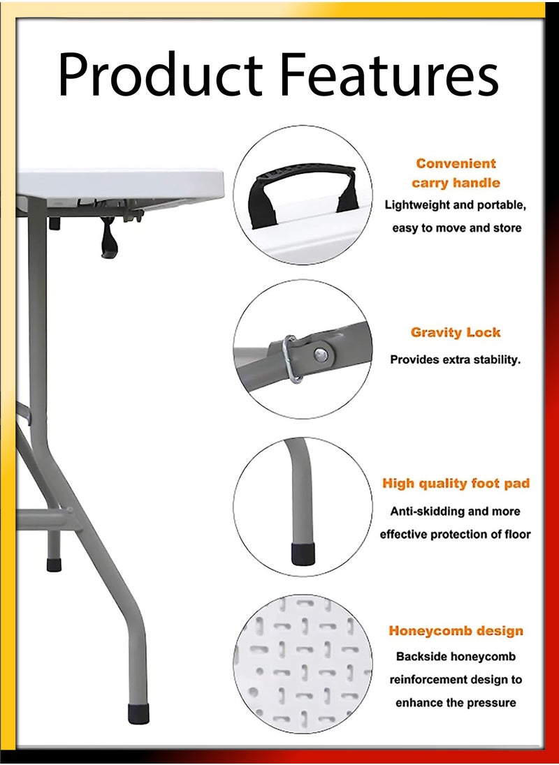 DBLEW - Multipurpose Rectangle 180cm Centre Folding Camping Table Lightweight Foldable Aluminium Portable Trestle Indoor Outdoor Picnic Barbecue Party Kitchen Home Dining Camping Garden BBQ Tables - Image 1