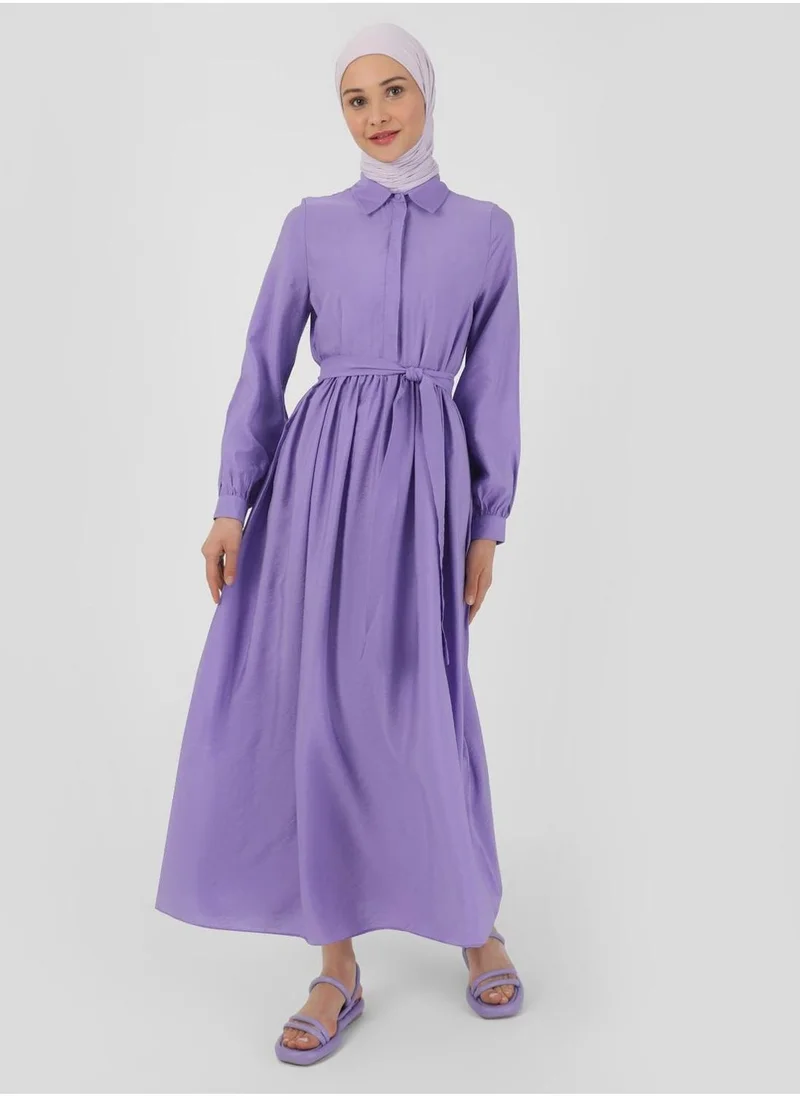 Benin by modanisa Belted Tiered Shirt Dress