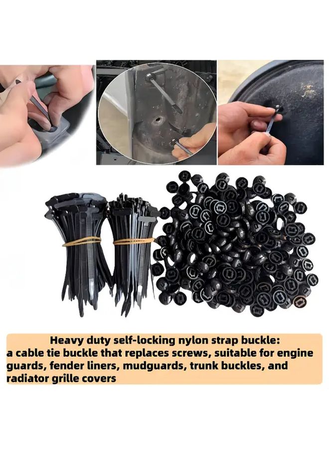 Black 100pcs Heavy Duty Self Locking Nylon Zip Ties With Quick Release Button UV Resistant High Temperature Proof Cable Ties For Automotive Repair Motorcycle Modifications Body Fixing And Industrial B