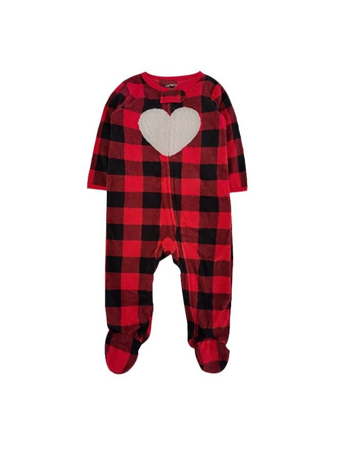 2PCS Baby One-Piece Pajamas with Shoe Covers, Baby Fleece Warm Crawl Suit, Long Sleeve Zipper Foot Crawl Suit, Baby Pajamas for Babies before 1 Year Old (Red & Blue)  - Image 2