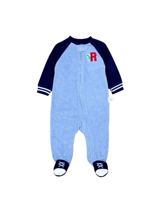 2PCS Baby One-Piece Pajamas with Shoe Covers, Baby Fleece Warm Crawl Suit, Long Sleeve Zipper Foot Crawl Suit, Baby Pajamas for Babies before 1 Year Old (Red & Blue)  - Image 3