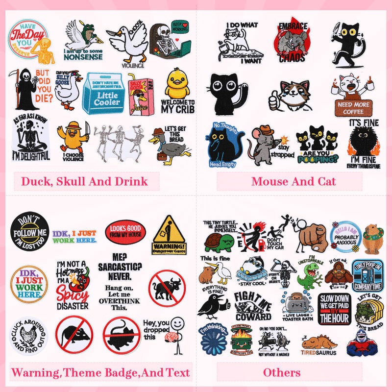 Maysing 60pcs Iron on Patches Funny Embroidered Sew on Patch for Adults Assorted Styles with Humorous Quotes Embroidery Applique for Clothe Hat Backpack Jeans Jacket DIY Gag Gift Halloween Christmas - Image 2