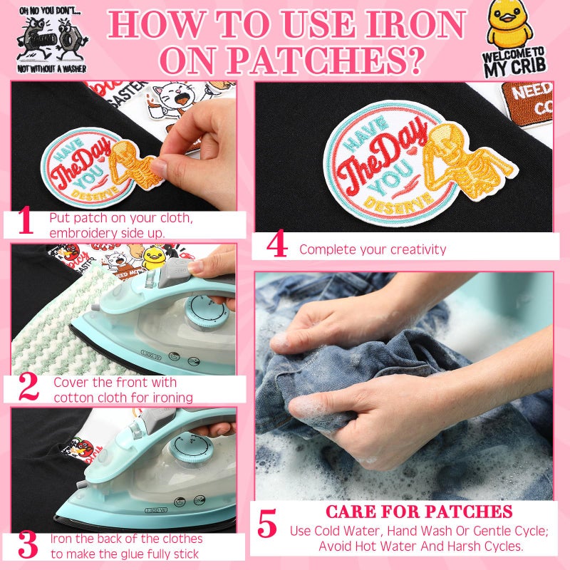 Maysing 60pcs Iron on Patches Funny Embroidered Sew on Patch for Adults Assorted Styles with Humorous Quotes Embroidery Applique for Clothe Hat Backpack Jeans Jacket DIY Gag Gift Halloween Christmas - Image 4