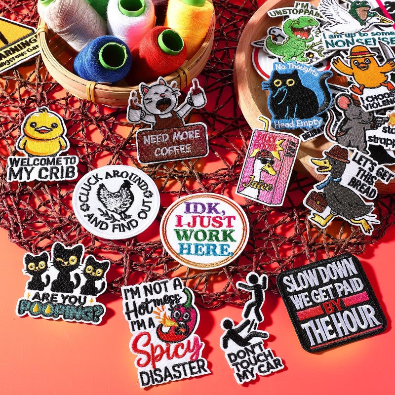 Maysing 60pcs Iron on Patches Funny Embroidered Sew on Patch for Adults Assorted Styles with Humorous Quotes Embroidery Applique for Clothe Hat Backpack Jeans Jacket DIY Gag Gift Halloween Christmas - Image 5