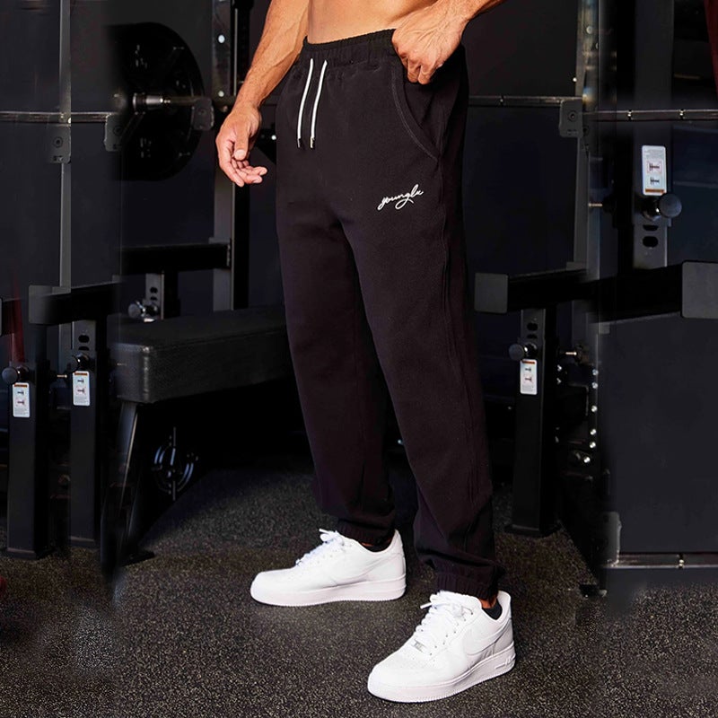 YOUNG LA Joggers Cotton Fleece Sweatpants for Men Black  - Image 1