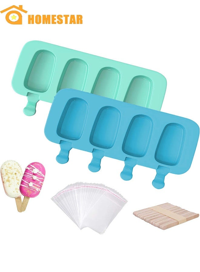 هومستر قوالب الآيس كريم مجموعة من 2 ، السيليكون ، 4 تجويفات قوالب الآيس كريم ، مع 50 عصا خشبية - Image 1
