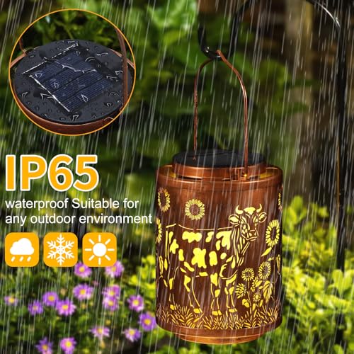 Tepaken Solar Lanterns Garden Decor Birthday Gifts for Women Mon Grandma Metal Hanging Solar Lights Waterproof Outdoor Decoration for Outside LED Lanterns for Yard Patio Lawn (Cow) - Image 5