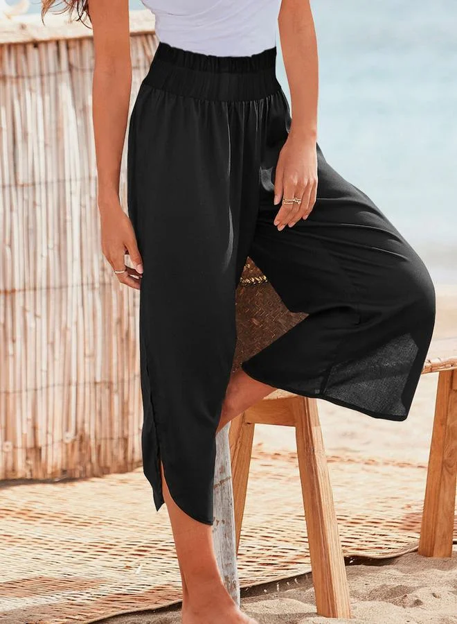 Take Two Black Elastic Waist 3/4 Length Pants