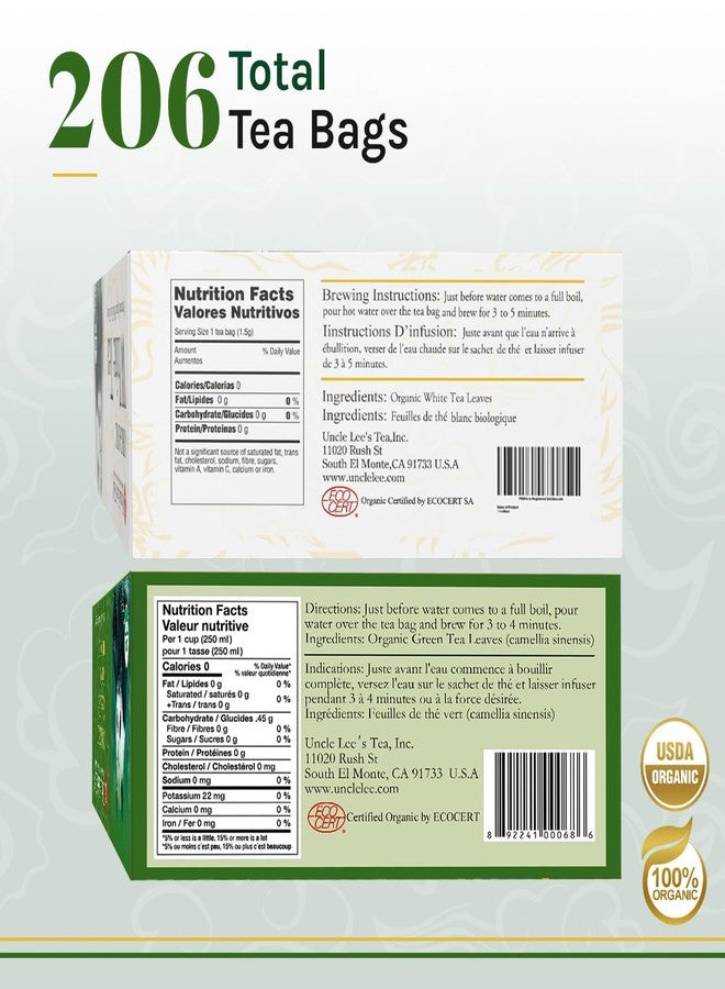 Uncle Lee's Tea Uncle Lee's Organic White & Green Tea Variety 2-Pack (206 Individually Wrapped Bags) - Lightly Caffeinated Bulk Teas for Home, Office, Camping - Image 2