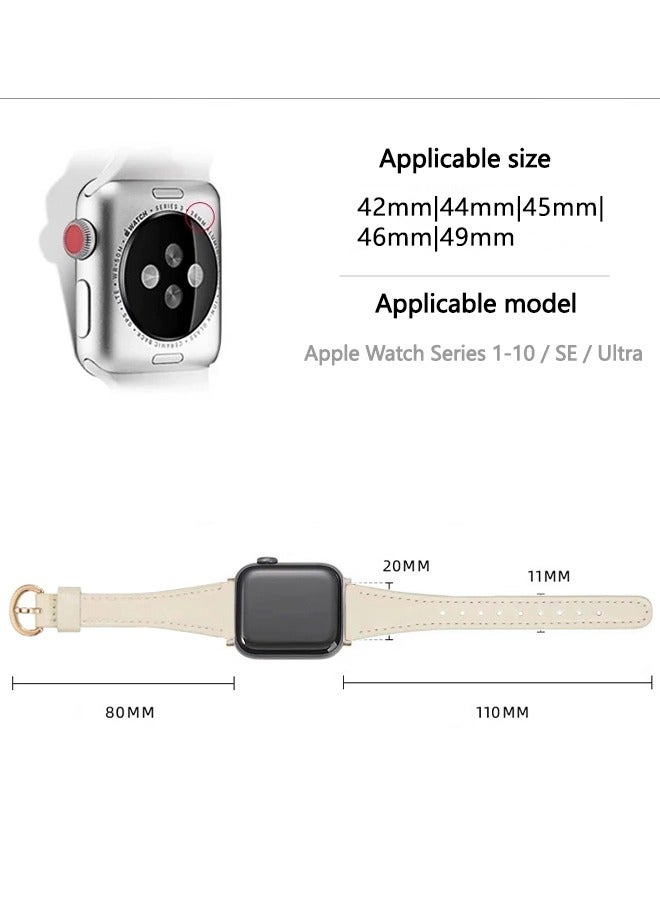 For Apple Watch Leather Band, Compatible with Apple Watch Band 42mm 44mm 45mm 46mm 49mm Women, Top Grain Genuine Leather Strap Thin Watch Wristband for iWatch Series10 9 8 7 6 5 4 3 2 1 SE Ultra 2 off white﻿ - Image 5