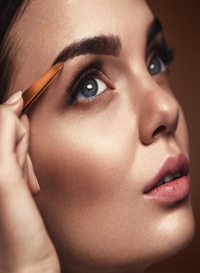 By MILLY Precision Tweezers Set | Titanium Series | Slanted and Pointed Tip Tweezers Kit | Aligned & Hand-Filed Tweezer Set Professional | Hair Removal & Eyebrow Tweezers | Rose Gold - Image 5