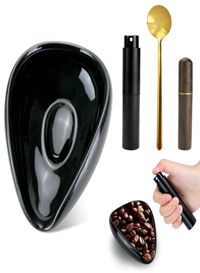 IBEQUEM 4Pcs Coffee Bean Dosing Cup and Spray Bottle Kit For Espresso, Espresso Coffee Stirrer and Spoon Set, Ceramic Dosing Vessel Tray/Single Dose Measuring Tray Coffee Bar Accessories for Coffee Lover - Image 1