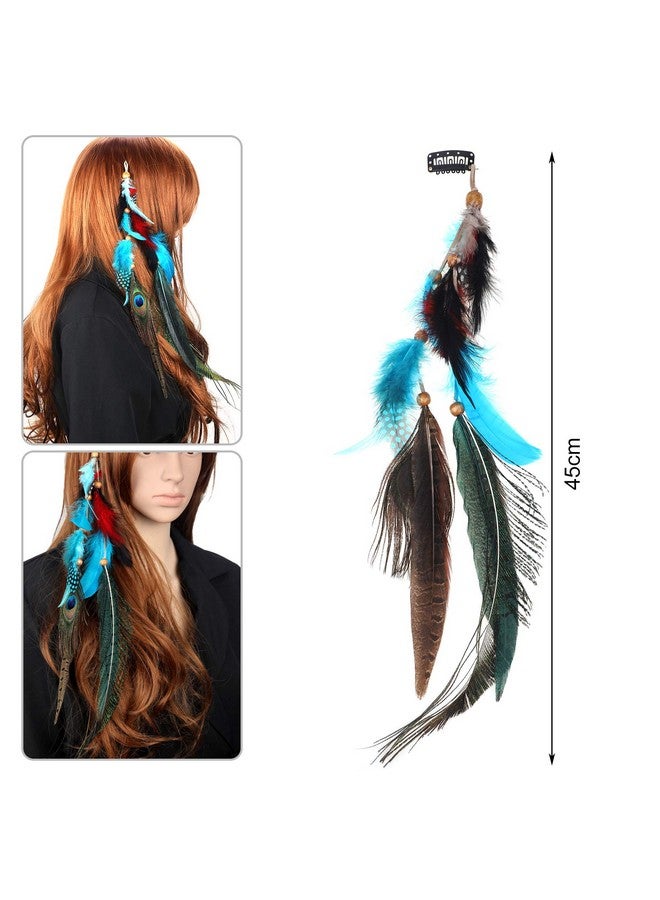 MWOOT Woot 2Pcs Feather Hair Clipin Extensions For Women Halloween Cosplay Costume Carnival Party Headdress Handmade Bohemian Hippie Hair Clip Comb Mixed Peacock Pheasant Tails Feather Clips Black Brown - Image 4