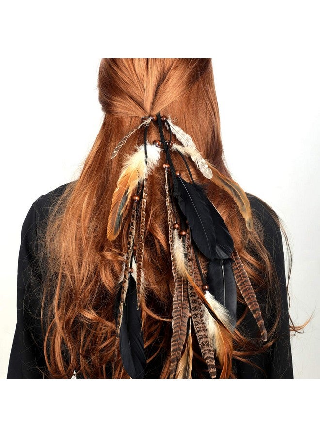 MWOOT Woot 2Pcs Feather Hair Clipin Extensions For Women Halloween Cosplay Costume Carnival Party Headdress Handmade Bohemian Hippie Hair Clip Comb Mixed Peacock Pheasant Tails Feather Clips Black Brown - Image 5