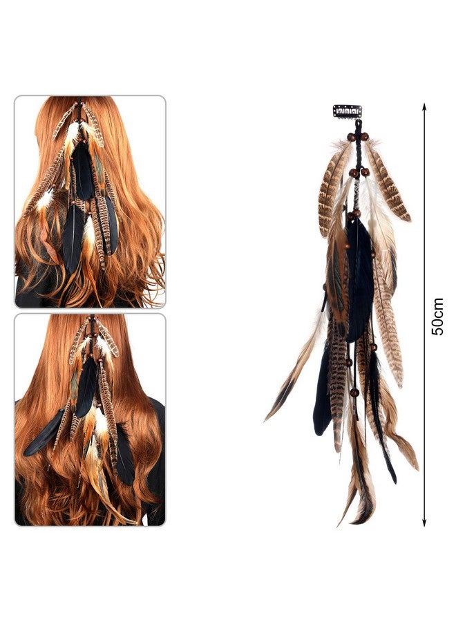 MWOOT Woot 2Pcs Feather Hair Clipin Extensions For Women Halloween Cosplay Costume Carnival Party Headdress Handmade Bohemian Hippie Hair Clip Comb Mixed Peacock Pheasant Tails Feather Clips Black Brown - Image 3