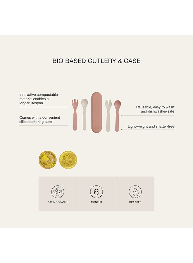 Citron Bio-Based Cutlery Set With Case 5Pcs - Pink/Ivory