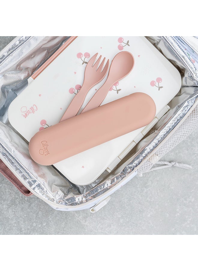 Citron Bio-Based Cutlery Set With Case 5Pcs - Pink/Ivory