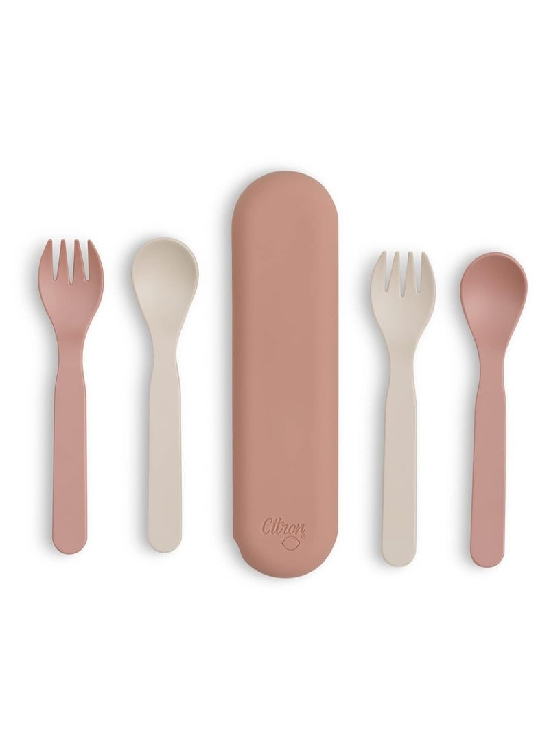 Citron - Bio-Based Cutlery With Case - Pink/Ivory - 5 Pc Set - Image 1