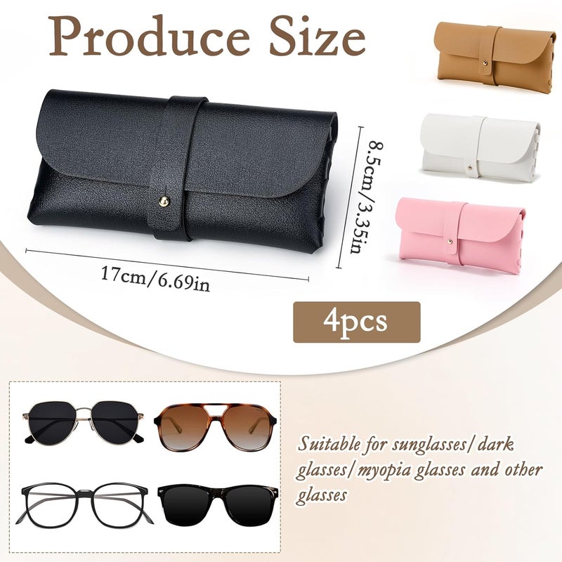 TecoKart® 4 Pcs Sunglasses Case For Women, PVC Leather Soft Unisex Specs Case, Multifunctional Specs Pouch For Eyewear Lipstick Data Cable, Portable Travel Glasses Case, Simple Specs Protective Pouch - Image 2