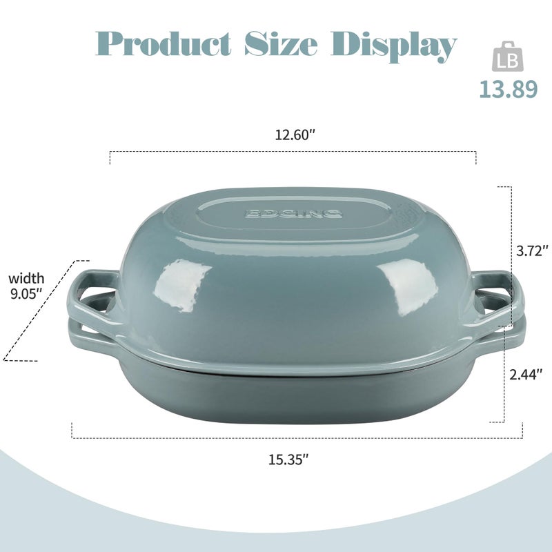 EDGING CASTING وعاء داتش أوفن بيضاوي من الحديد الزهر المينا مع غطاء، وعاء داتش أوفن لخبز الخبز الحامض، صينية خبز بيضاوية، فرن خبز، وعاء داتش أوفن للخبز، 7qt، ملح البحر - Image 2