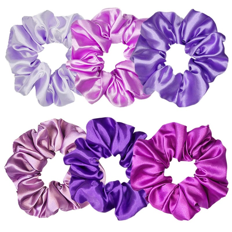 Sufermoe 6 Pcs Satin Silk Hair Scrunchies Soft Hair Ties for Women and Girls 45 Inch Hair Bands Assorted Purple