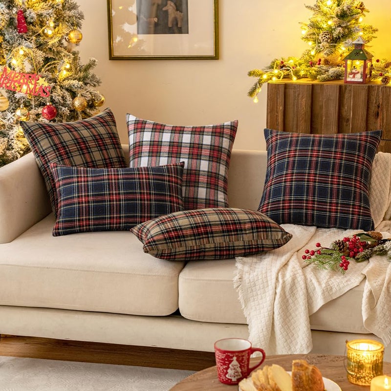 MIULEE Christmas Set of 2 Scottish Tartan Plaid Throw Pillow Covers Farmhouse Classic Decorative Square Cushion Cases for Home Decor Sofa Couch 22x22 Inch  Red and White - Image 4