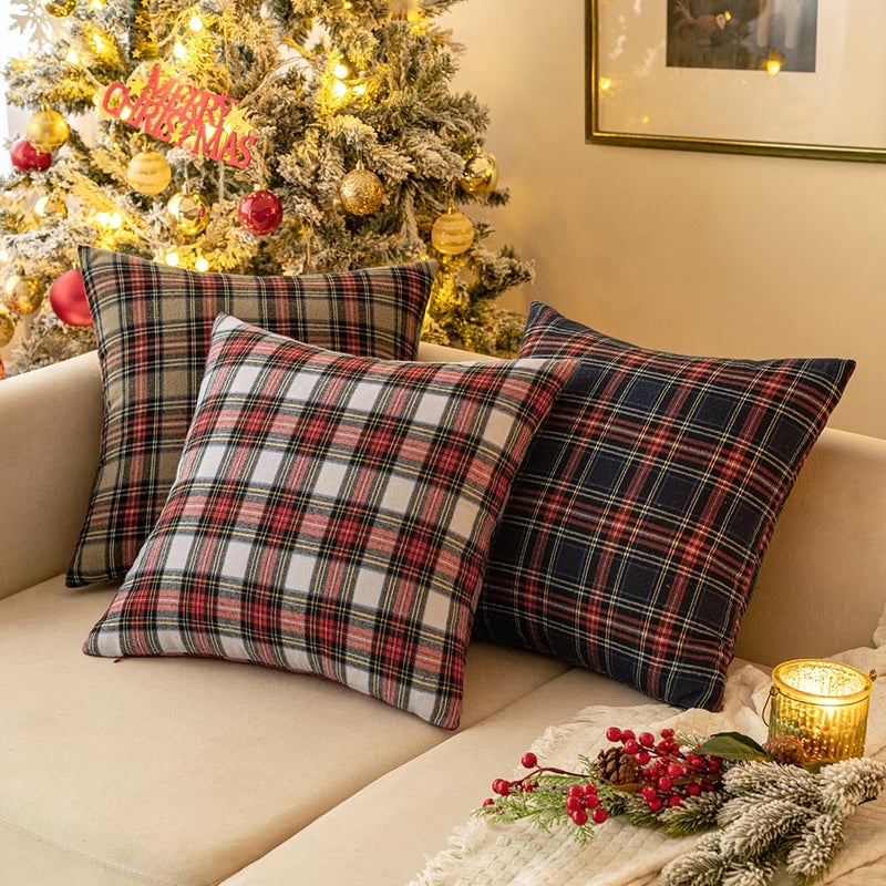 MIULEE Christmas Set of 2 Scottish Tartan Plaid Throw Pillow Covers Farmhouse Classic Decorative Square Cushion Cases for Home Decor Sofa Couch 22x22 Inch  Red and White - Image 3