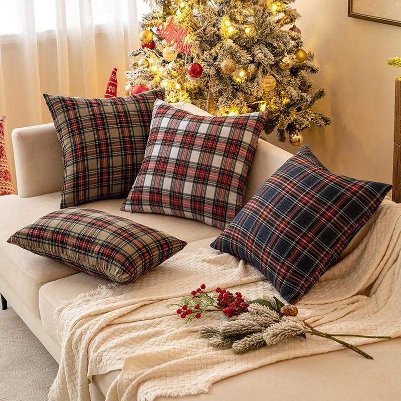 MIULEE Christmas Set of 2 Scottish Tartan Plaid Throw Pillow Covers Farmhouse Classic Decorative Square Cushion Cases for Home Decor Sofa Couch 22x22 Inch  Red and White - Image 5