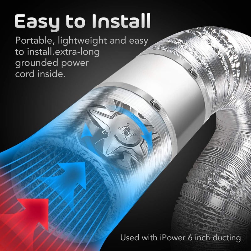 I-Power 6 inch Inline Booster Fan and 16 Feet Non-Insulated Flex Air Aluminum Ducting Vent Hose for Kitchen Bathroom Grow Tent HVAC Exhaust or Intake - Image 5