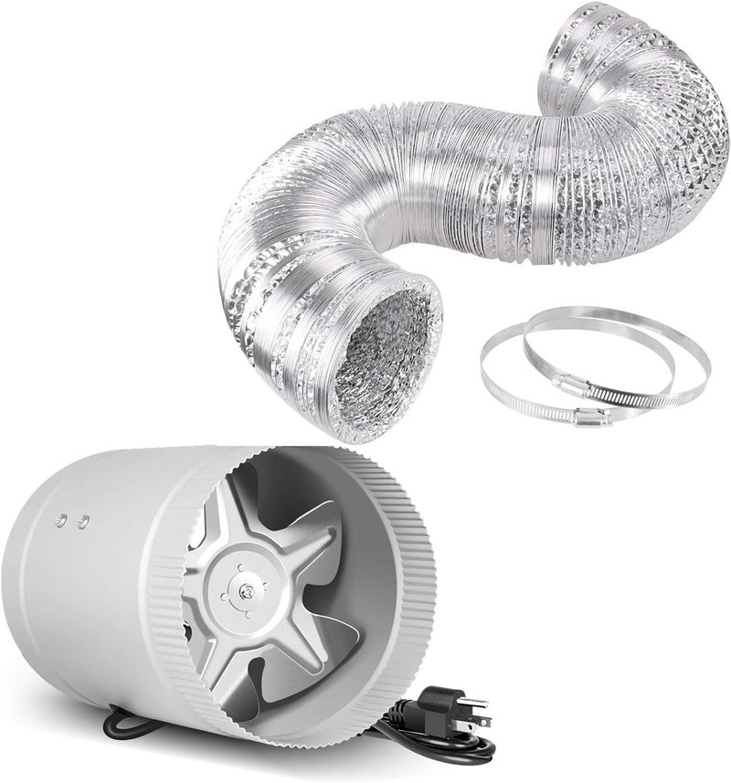 I-Power 6 inch Inline Booster Fan and 16 Feet Non-Insulated Flex Air Aluminum Ducting Vent Hose for Kitchen Bathroom Grow Tent HVAC Exhaust or Intake - Image 1