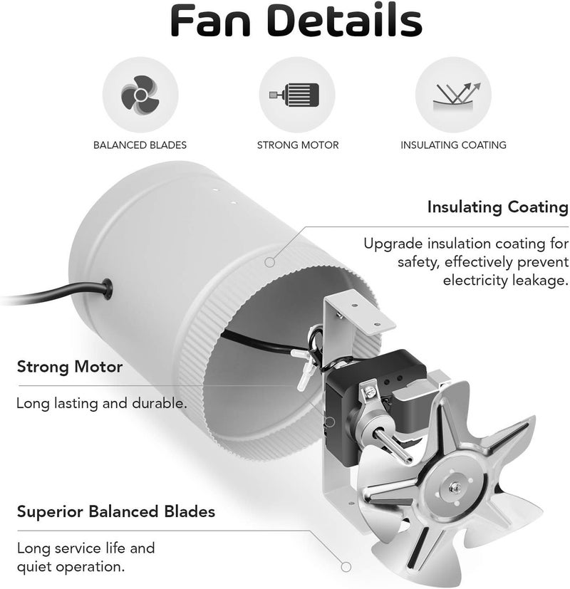 I-Power 6 inch Inline Booster Fan and 16 Feet Non-Insulated Flex Air Aluminum Ducting Vent Hose for Kitchen Bathroom Grow Tent HVAC Exhaust or Intake - Image 2