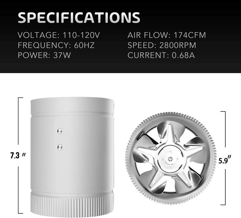 I-Power 6 inch Inline Booster Fan and 16 Feet Non-Insulated Flex Air Aluminum Ducting Vent Hose for Kitchen Bathroom Grow Tent HVAC Exhaust or Intake - Image 3