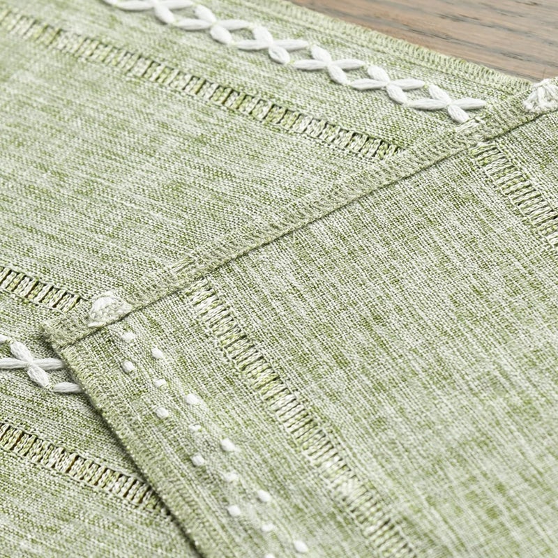 Rustic Sage Green Cotton Linen Table Runner with Embroidered Design, 13x72 Inch - Image 4