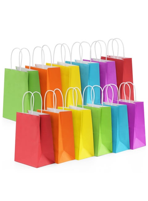 24PCS Small Party Favor Paper Gift Bags with Handles 6 Assorted Rainbow Colors Party Bags Kraft Paper Bags for School Wedding Birthday Party