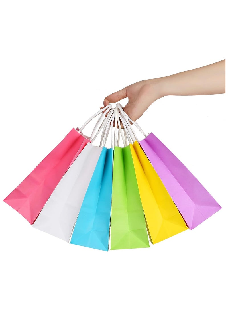 24PCS Small Party Favor Paper Gift Bags with Handles 6 Assorted Rainbow Colors Party Bags Kraft Paper Bags for School Wedding Birthday Party
