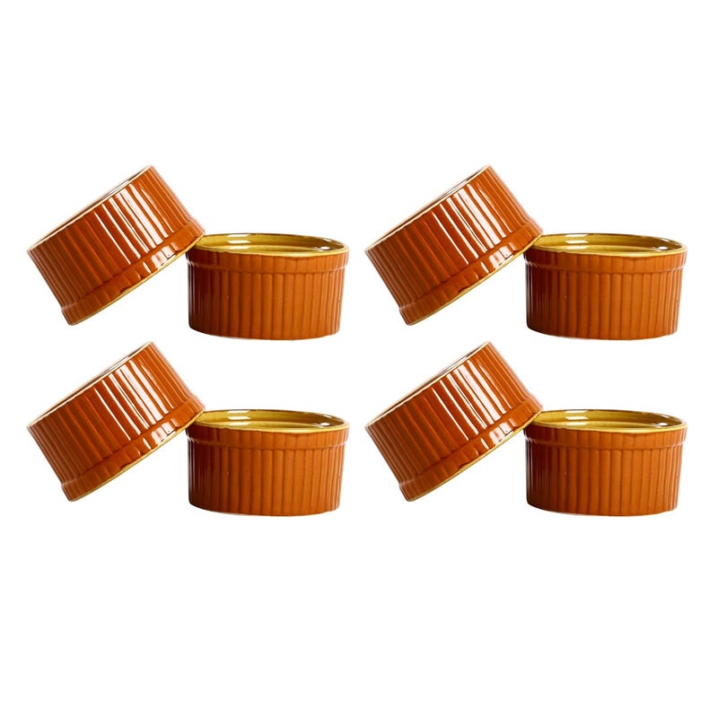 Caffeine Ceramic Handmade Brown and Yellow Matte ramekins Bowl Set of 6 - Image 1