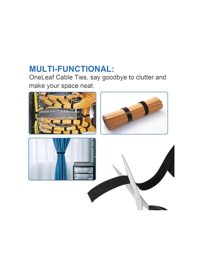 Green Tiger Reusable Cable Ties (2 Rolls), 5m x 1.2cm Each, Heavy Duty Double-Sided Hook and Loop for Cord Management, Black - Image 4